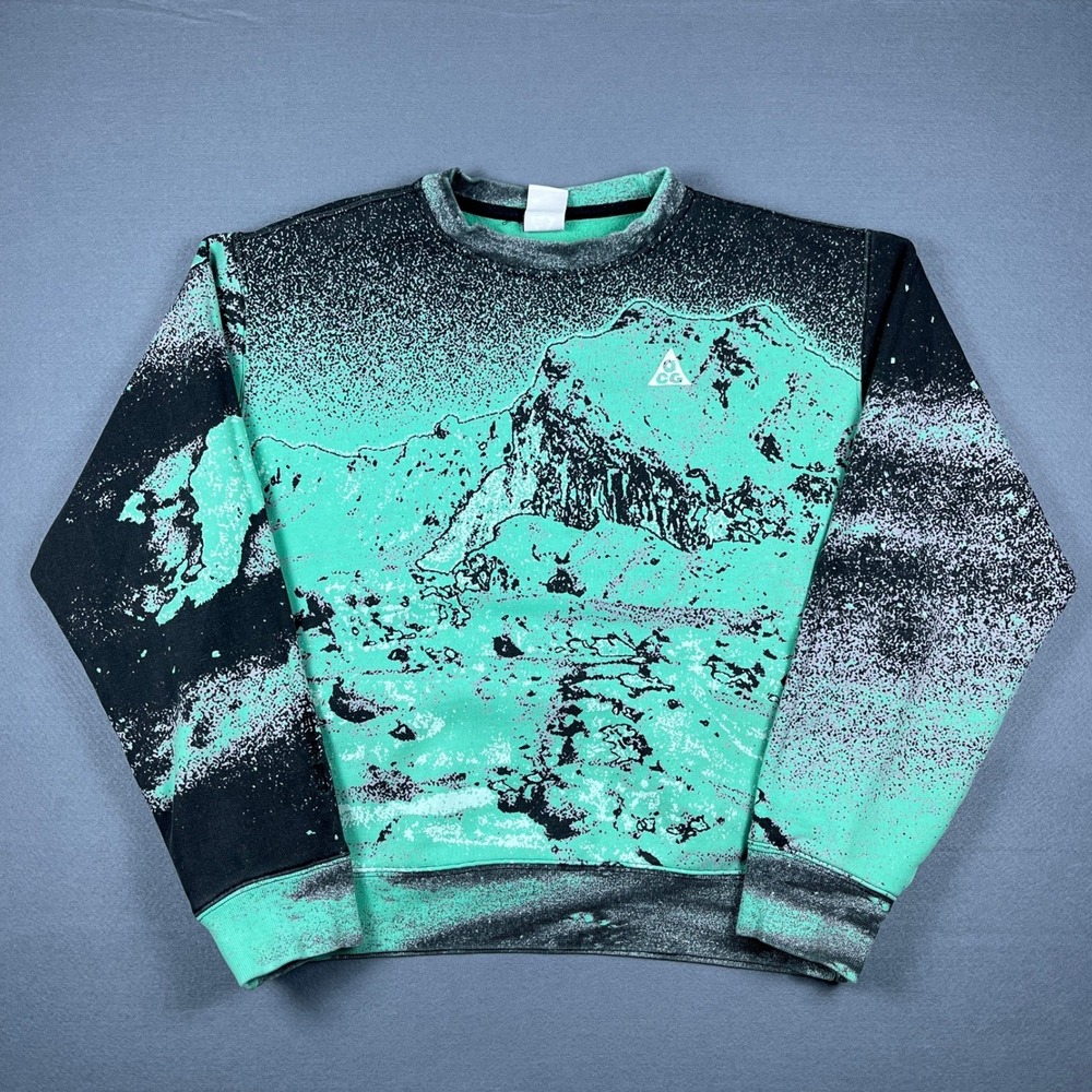 Nike ACG Therma-FIT Sweatshirt Mens XS Teal Black Mountain Mt. Hood Crewneck